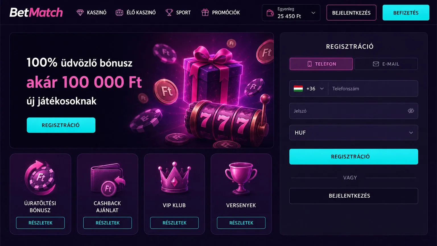 BetMatch regisztráció folyamata lépések